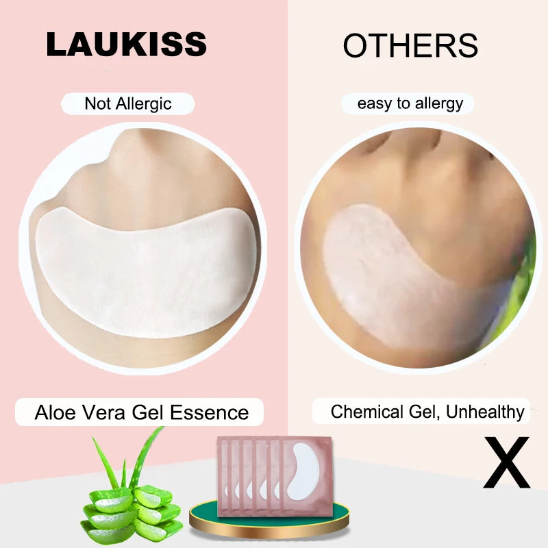 25/50/100 Pares Almofadas de Hidrogel para Cílios | LAUKISS | Sem Fiapos | Adesivo para Extensão de Cílios | Rosa Profissional