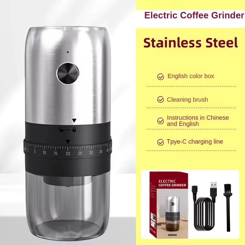 Moedor de Café Elétrico USB Portátil – 40 Níveis de Moagem, Recarregável