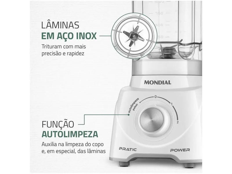 Liquidificador Mondial Pratic Power 550W – Copo 2,2L, Autolimpeza, 2 Velocidades + Pulsar