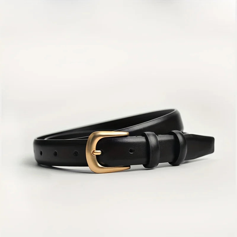 Cinto Unissex Casual Fino com Fivela Metálica – Estilo Minimalista e Versátil | 2,4cm Largura | Material PU Premium