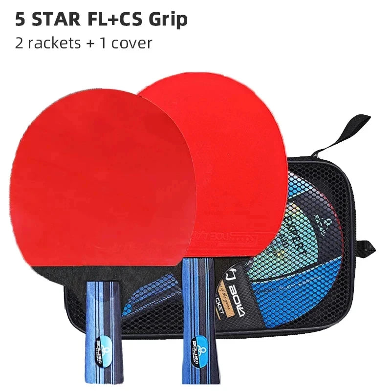 Ensemble de raquettes de tennis de table professionnelles 5/6 étoiles – Kit avec 2 raquettes + sac | Bois de première qualité, caoutchouc à chevrons et haute performance