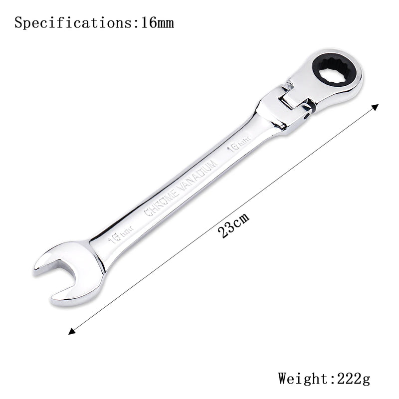 Chave de Catraca 72 Dentes com Cabeça Flexível, 6mm a 27mm, Ferramenta Manual de Alta Precisão para Reparo Automotivo e Doméstico, 1 Peça