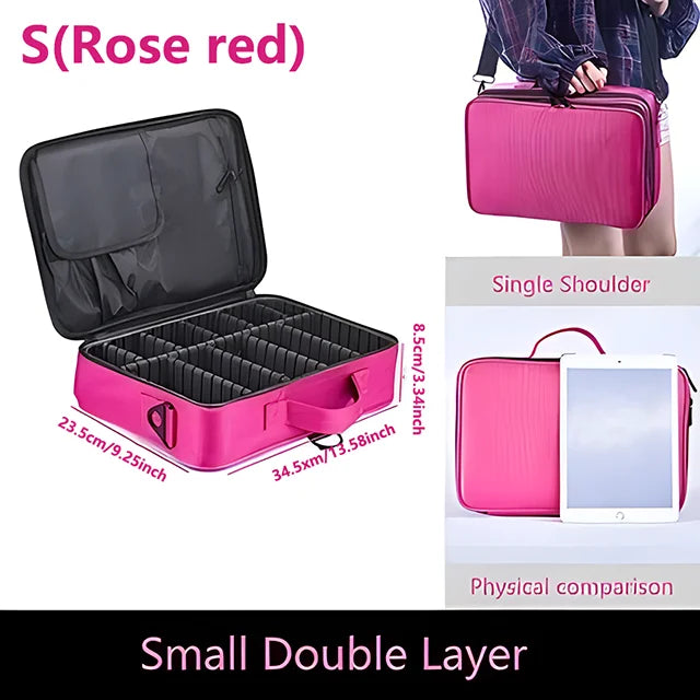 Estojo de Maquiagem Profissional com Grande Capacidade | Organizador Feminino Portátil para Viagem, Cosméticos e Esmaltes