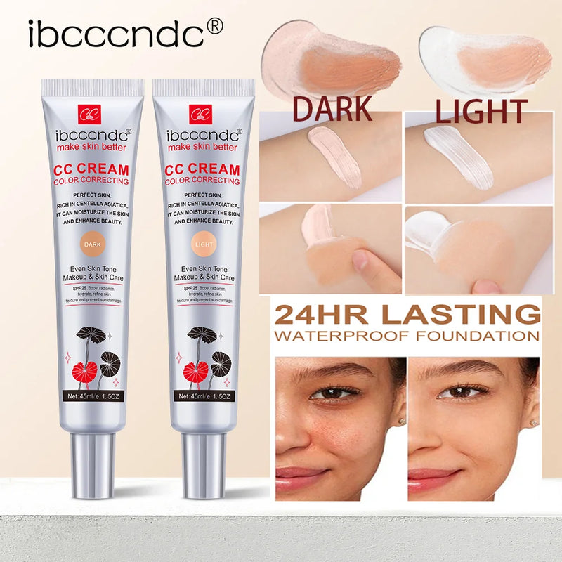 CC Cream Facial com Centella Asiática 45ml ou 15ml – Correção de Cor, Clareamento e Hidratação | Base Natural com Adaptação ao Tom da Pele | ibcccndc