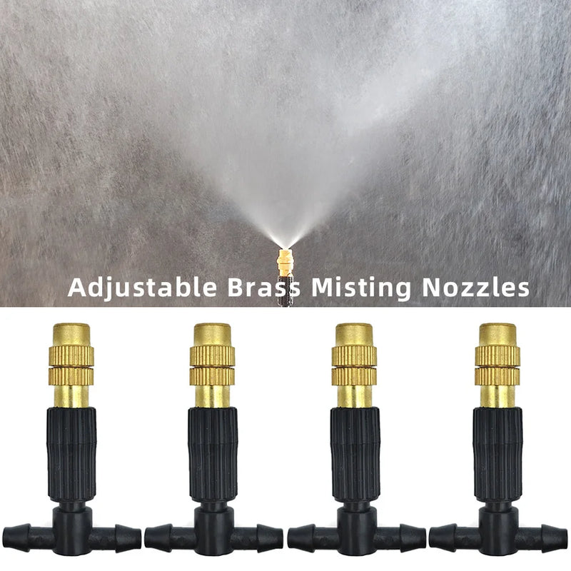 Sistema de Nebulização para Jardim 5–30m | Mangueira 1/4", Bicos de Bronze, Refrigeração e Irrigação para Estufas, Pátios e Áreas Externas