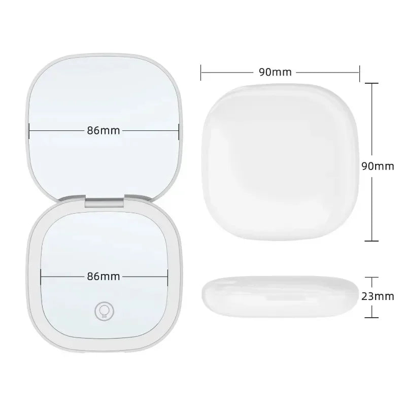 Espelho de Maquiagem de Bolso com LED e Aumento 2X | Compacto, Portátil, Dobrável | Para Bolsa, Viagens e Presentes Femininos