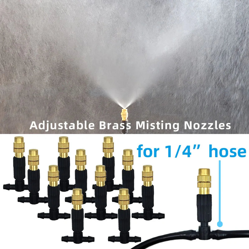Sistema de Nebulização para Jardim 5–30m | Mangueira 1/4", Bicos de Bronze, Refrigeração e Irrigação para Estufas, Pátios e Áreas Externas