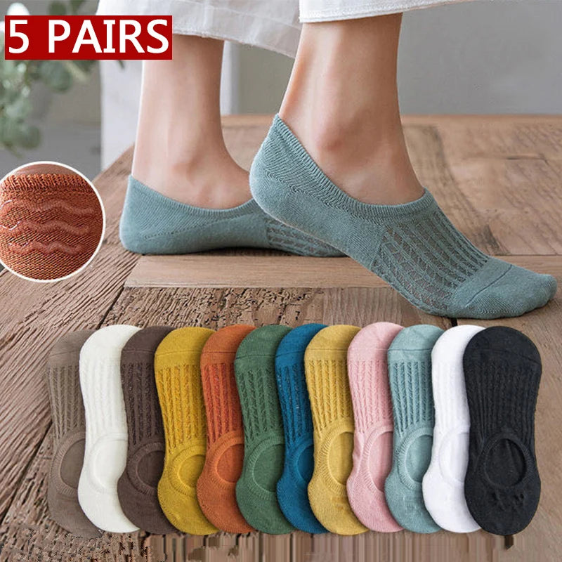 Chaussettes invisibles en dentelle pour femmes, antidérapantes, courtes, respirantes, en coton et silicone, pour l'été