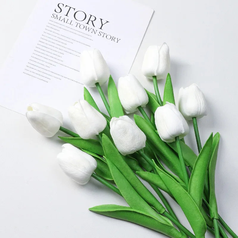 Buquê de Tulipas Artificiais em Silicone PU – 3 a 20 Peças, 34cm, Decoração de Casamento, Casa e Eventos