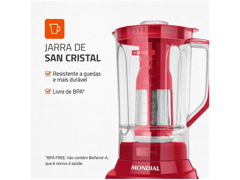 Liquidificador Mondial Turbo Inox 1200W – Copo 3L, 12 Velocidades e Filtro