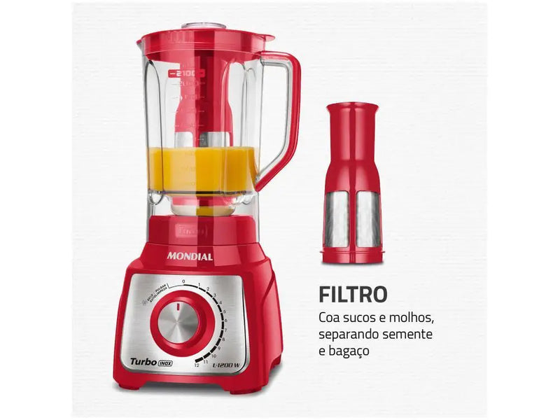 Liquidificador Mondial Turbo Inox 1200W – Copo 3L, 12 Velocidades e Filtro