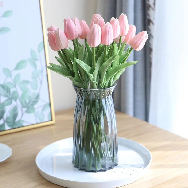 Buquê de Tulipas Artificiais em Silicone PU – 3 a 20 Peças, 34cm, Decoração de Casamento, Casa e Eventos