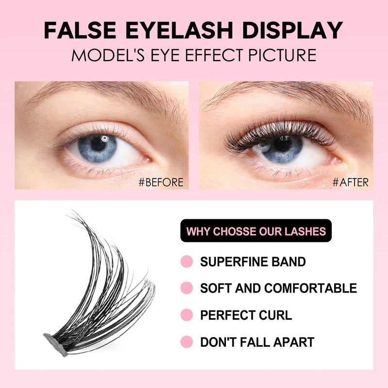 LASHVANA DIY Eyelash Extension Kit 200 Pieces | Clusters + Bond &amp; Seal Glue + Tweezers | Natural &amp; Long Lasting Lashes | For Beginners