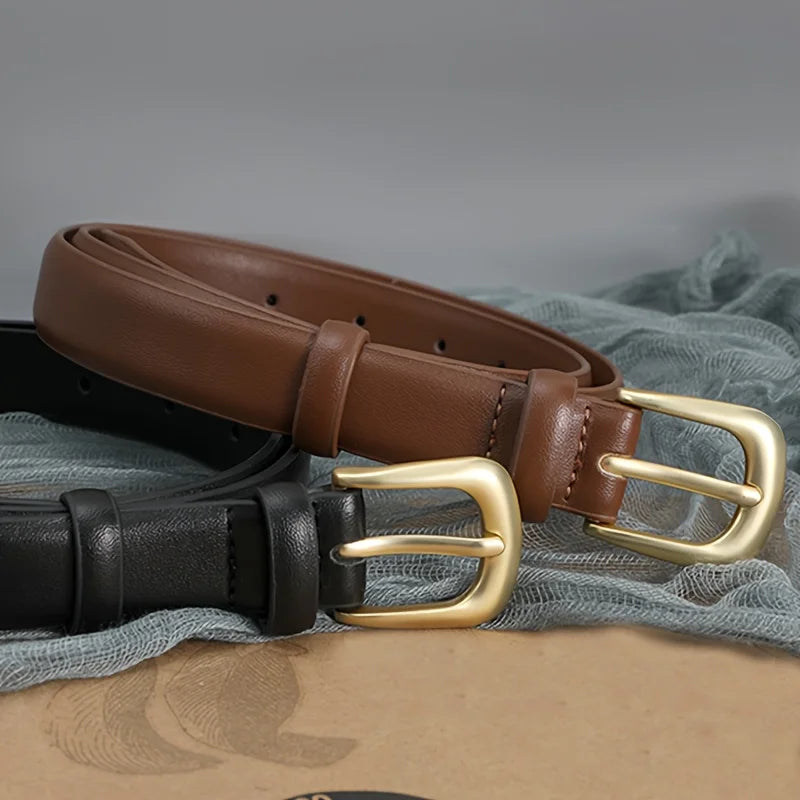 Cinto Unissex Casual Fino com Fivela Metálica – Estilo Minimalista e Versátil | 2,4cm Largura | Material PU Premium