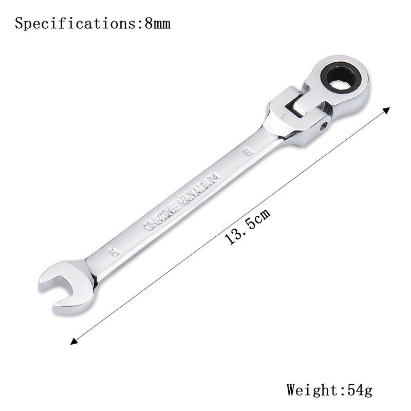 Chave de Catraca 72 Dentes com Cabeça Flexível, 6mm a 27mm, Ferramenta Manual de Alta Precisão para Reparo Automotivo e Doméstico, 1 Peça