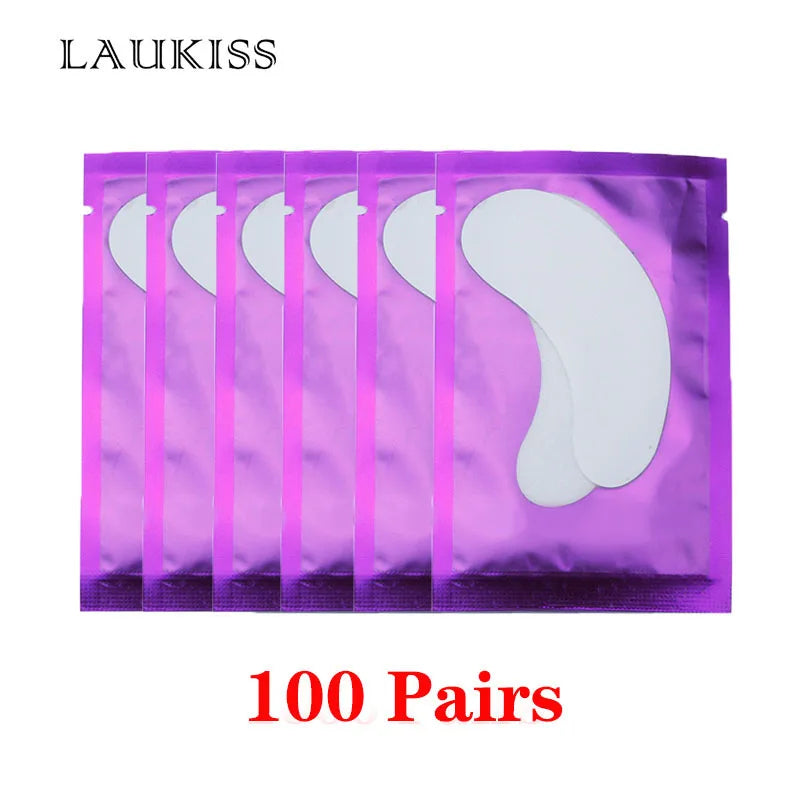 25/50/100 Pares Almofadas de Hidrogel para Cílios | LAUKISS | Sem Fiapos | Adesivo para Extensão de Cílios | Rosa Profissional