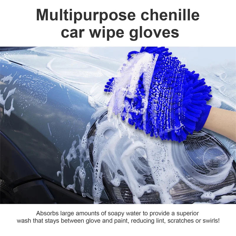 Double-Sided Chenille Car Wash Glove | Soft and Thick Plush | Car Cleaning Accessory