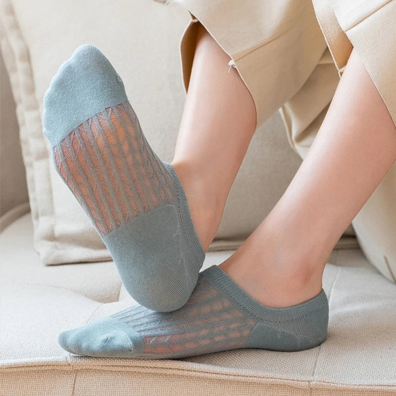 Chaussettes invisibles en dentelle pour femmes, antidérapantes, courtes, respirantes, en coton et silicone, pour l'été