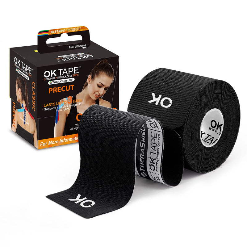 Fita de Cinesiologia 5cm x 5m com 20 Tiras Pré-Cortadas – Bandagem Elástica Sem Látex para Joelhos, Ombros e Músculos | Fitness, Fisioterapia, Esportes