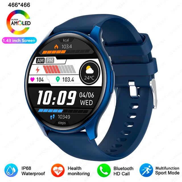 Smartwatch 1,43” AMOLED HD 2025 – Ligações Bluetooth – Compatível com Xiaomi Huawei – Masculino e Feminino