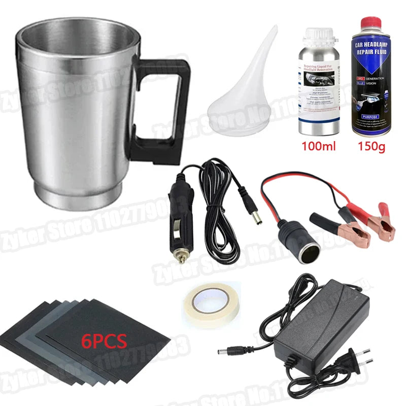 Car Headlight Restoration Kit with Chemical Polishing – Automotive Tool with Repair Fluid and Accessories