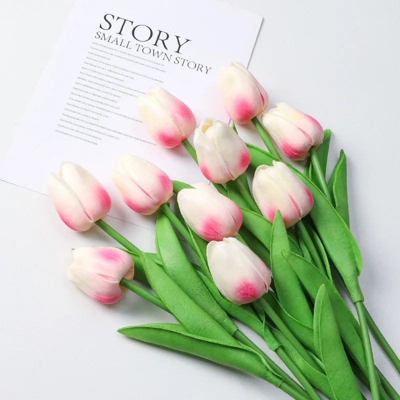 Buquê de Tulipas Artificiais em Silicone PU – 3 a 20 Peças, 34cm, Decoração de Casamento, Casa e Eventos