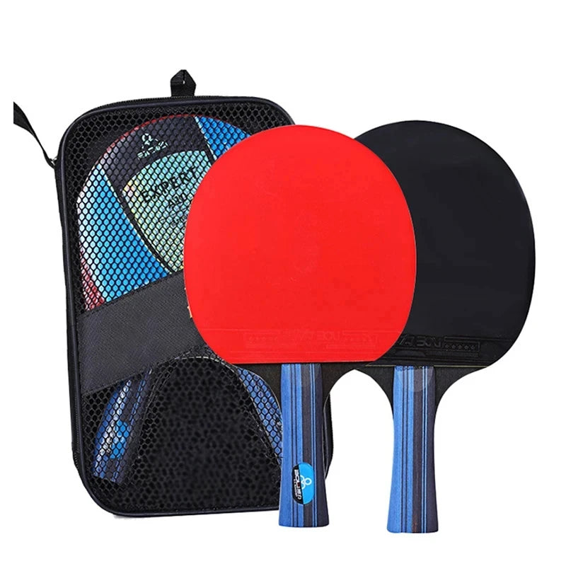Ensemble de raquettes de tennis de table professionnelles 5/6 étoiles – Kit avec 2 raquettes + sac | Bois de première qualité, caoutchouc à chevrons et haute performance