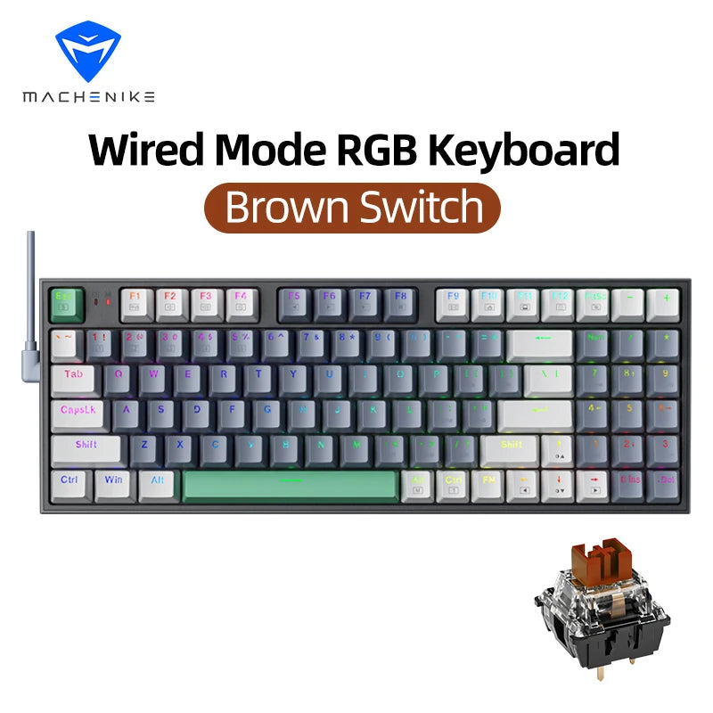 Teclado Mecânico Machenike K500 com Fio – 94 Teclas, Hot Swappable, Iluminação RGB, Compatível com Windows e Mac