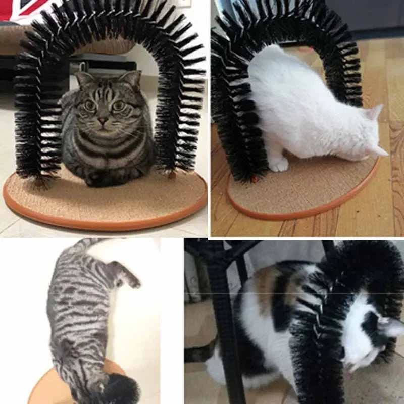 Brinquedo Arco Massageador para Gatos – Escova de Autoescovação com Base Arranhador | Interativo e Antiestresse