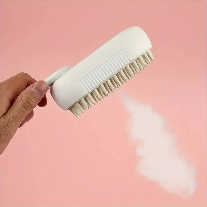 Escova Massageadora com Spray para Gatos e Cães – Spray com Um Botão, Dobrável, Rotativa, Remoção de Pelos Flutuantes, para Banho e Escovação