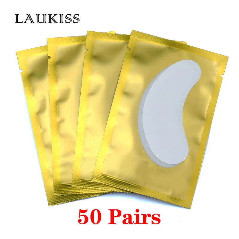 25/50/100 Pares Almofadas de Hidrogel para Cílios | LAUKISS | Sem Fiapos | Adesivo para Extensão de Cílios | Rosa Profissional