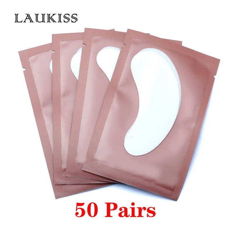 25/50/100 Pares Almofadas de Hidrogel para Cílios | LAUKISS | Sem Fiapos | Adesivo para Extensão de Cílios | Rosa Profissional