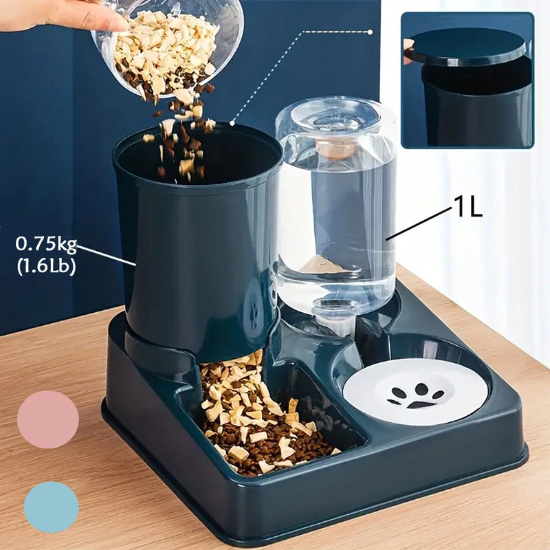Comedouro e Bebedouro Automático 2 em 1 – Sistema por Gravidade para Gatos e Cães Pequenos