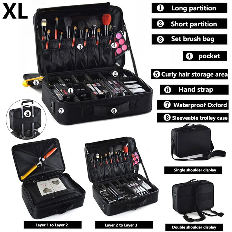 Estojo de Maquiagem Profissional com Grande Capacidade | Organizador Feminino Portátil para Viagem, Cosméticos e Esmaltes