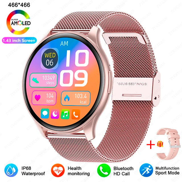 Smartwatch 1,43” AMOLED HD 2025 – Ligações Bluetooth – Compatível com Xiaomi Huawei – Masculino e Feminino