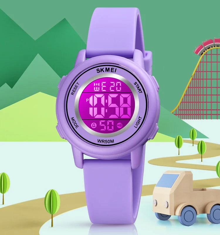 Montre LED colorée pour enfants SKMEI 1721 – Étanche, alarme et style sportif !
