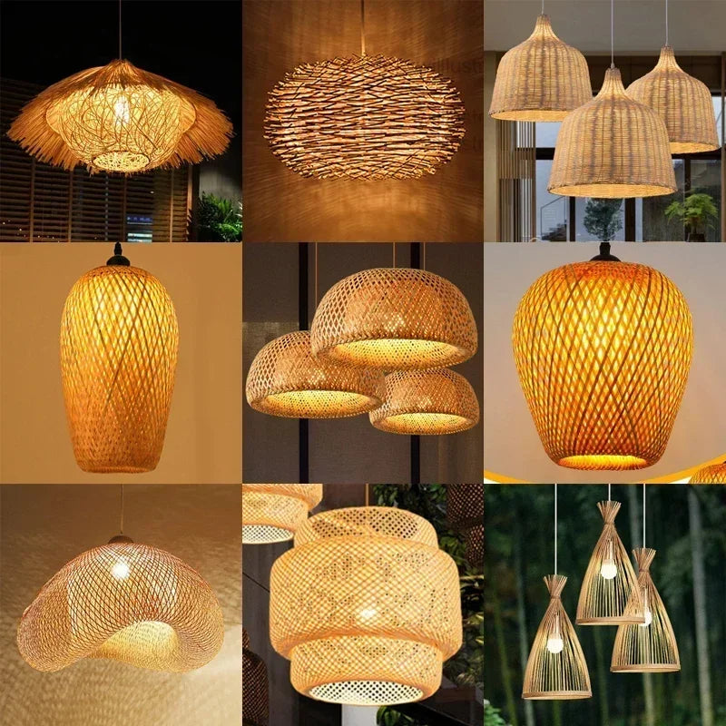 Lustre de Bambu Pendente Artesanal Natural para Sala Quarto Varanda