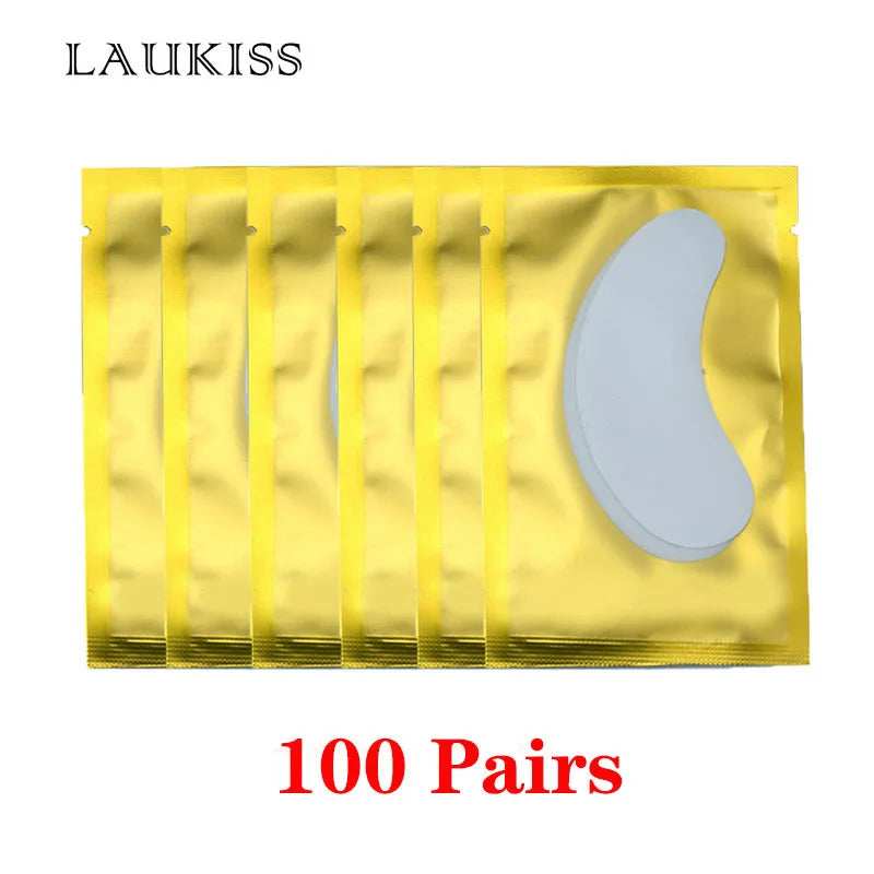 25/50/100 Pares Almofadas de Hidrogel para Cílios | LAUKISS | Sem Fiapos | Adesivo para Extensão de Cílios | Rosa Profissional