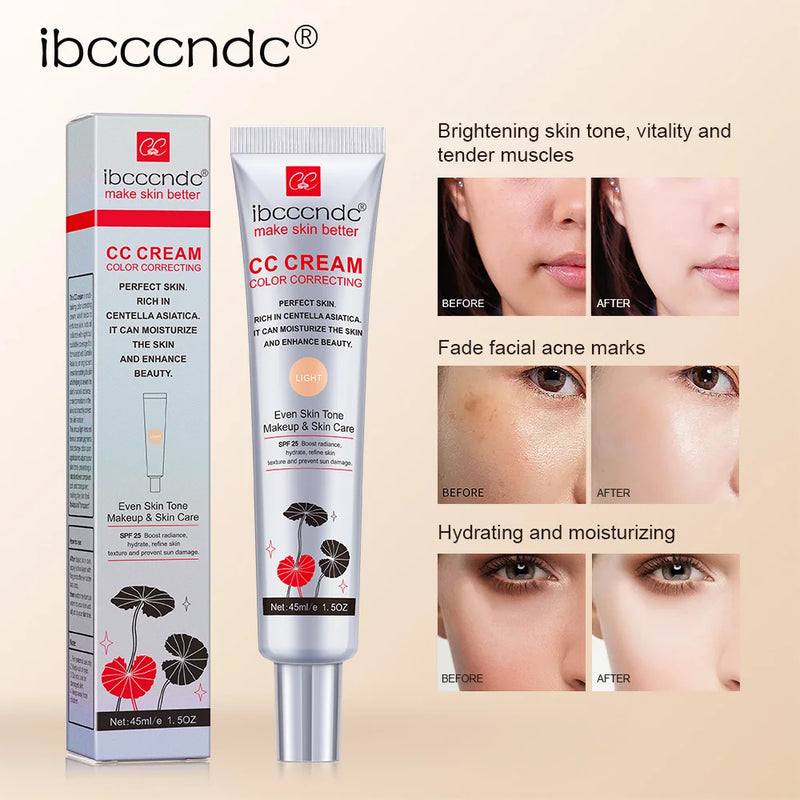 CC Cream Facial com Centella Asiática 45ml ou 15ml – Correção de Cor, Clareamento e Hidratação | Base Natural com Adaptação ao Tom da Pele | ibcccndc