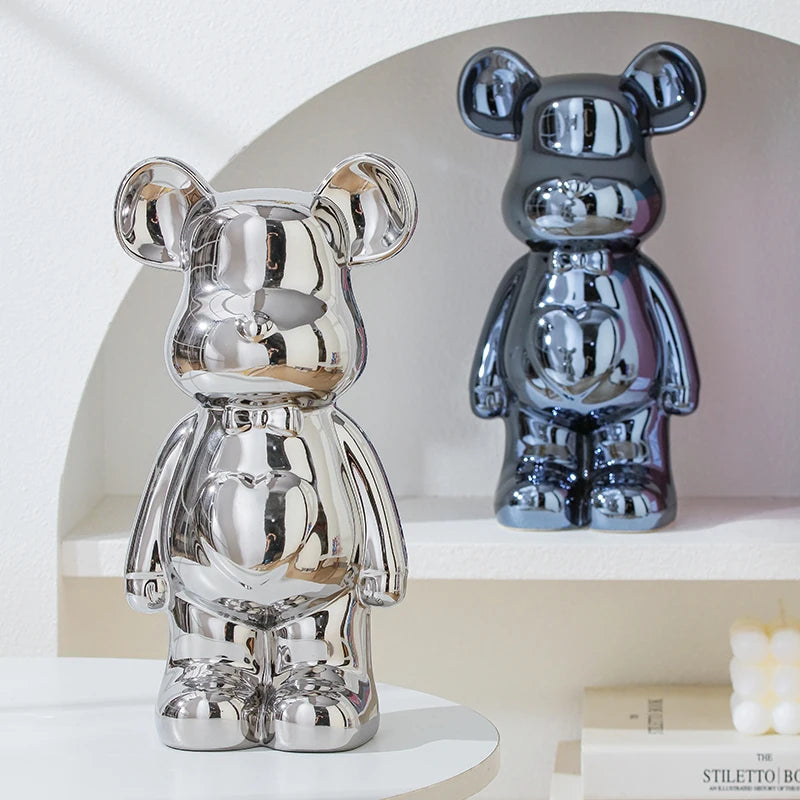 Escultura de Urso em Cerâmica Estilo Brick – Decoração Moderna para Quarto e Sala – 17/27 cm