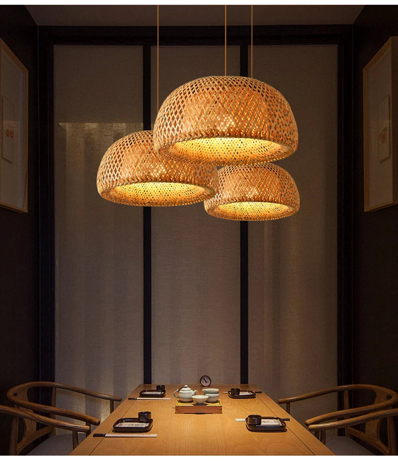 Lustre de Bambu Pendente Artesanal Natural para Sala Quarto Varanda