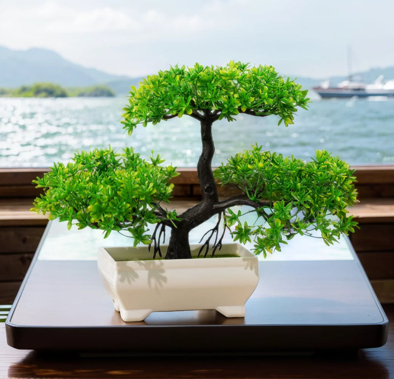 Bonsai Artificial Premium em Vaso | Mini Árvore Decorativa Realista | Flores Falsas para Mesa, Jardim, Escritório e Decoração de Interiores