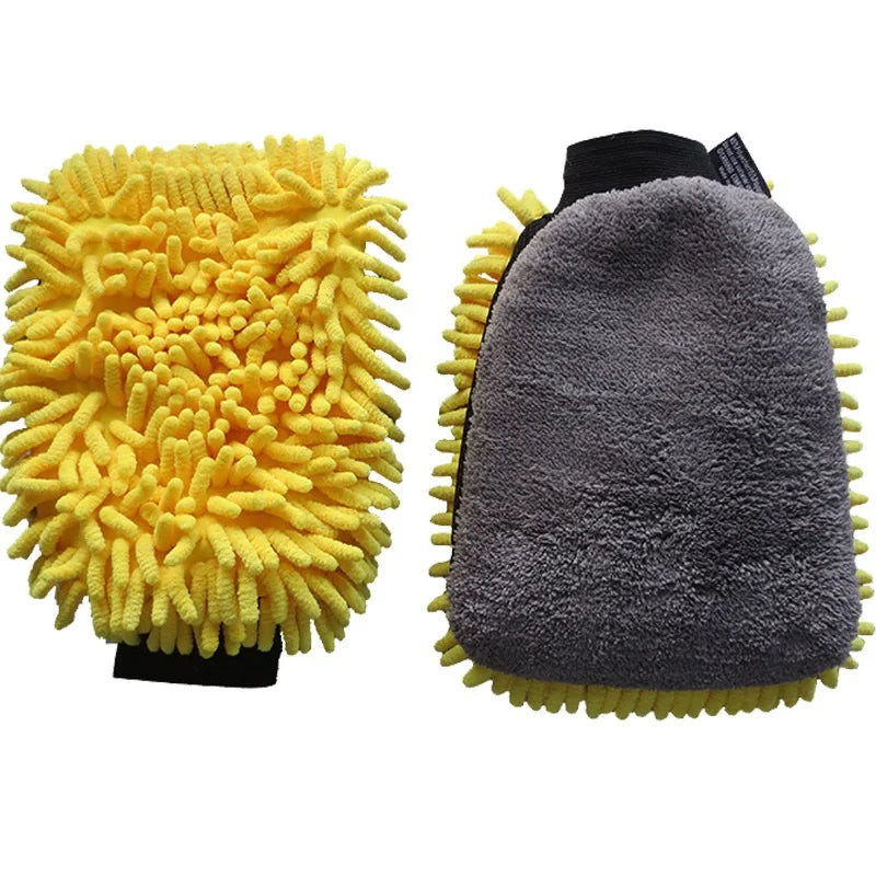 Microfiber Car Wash Glove – High Absorption, Efficient Cleaning, Quick Drying, Yellow and Gray