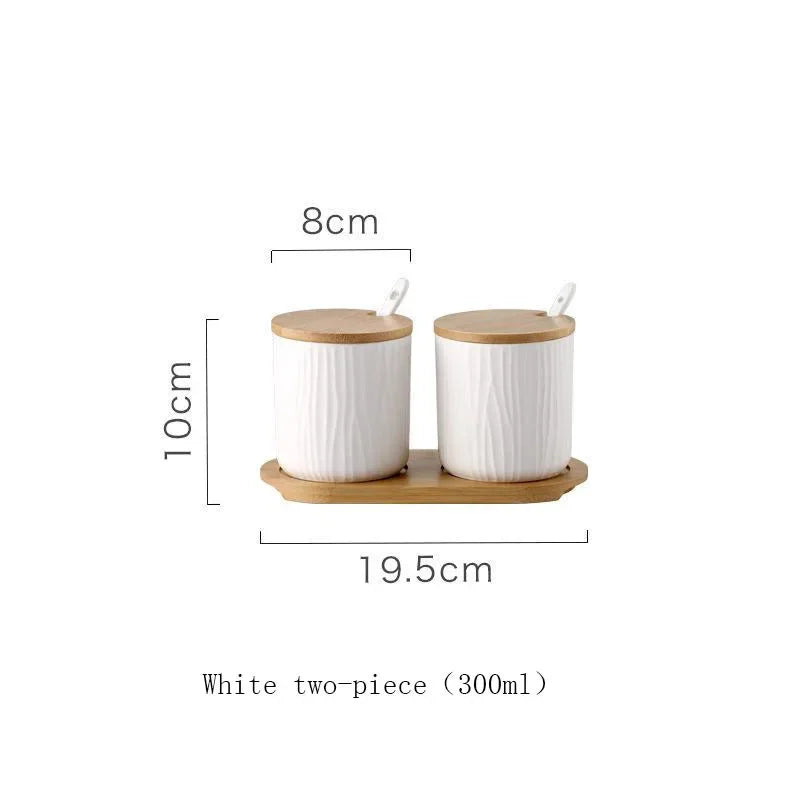 Conjunto Frasco de Temperos de Cerâmica com Tampa de Bambu e Colher – Design Nórdico 300ML