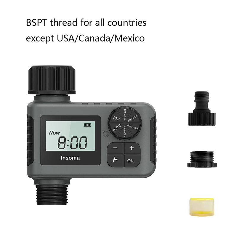 Minuterie d'arrosage automatique LCD INSOMA | Programmateur étanche IPX5 | 3 modes d'arrosage | Pour jardin, serre, goutte à goutte, pelouse