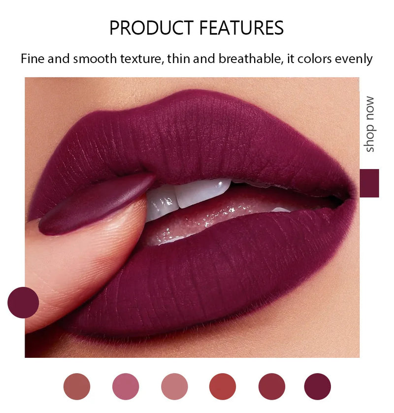 Batons Matte Velvet – Longa Duração, À Prova D’Água e Anti-Manchas | Acabamento Fosco Suave, Cores Vibrantes e Não Transferem