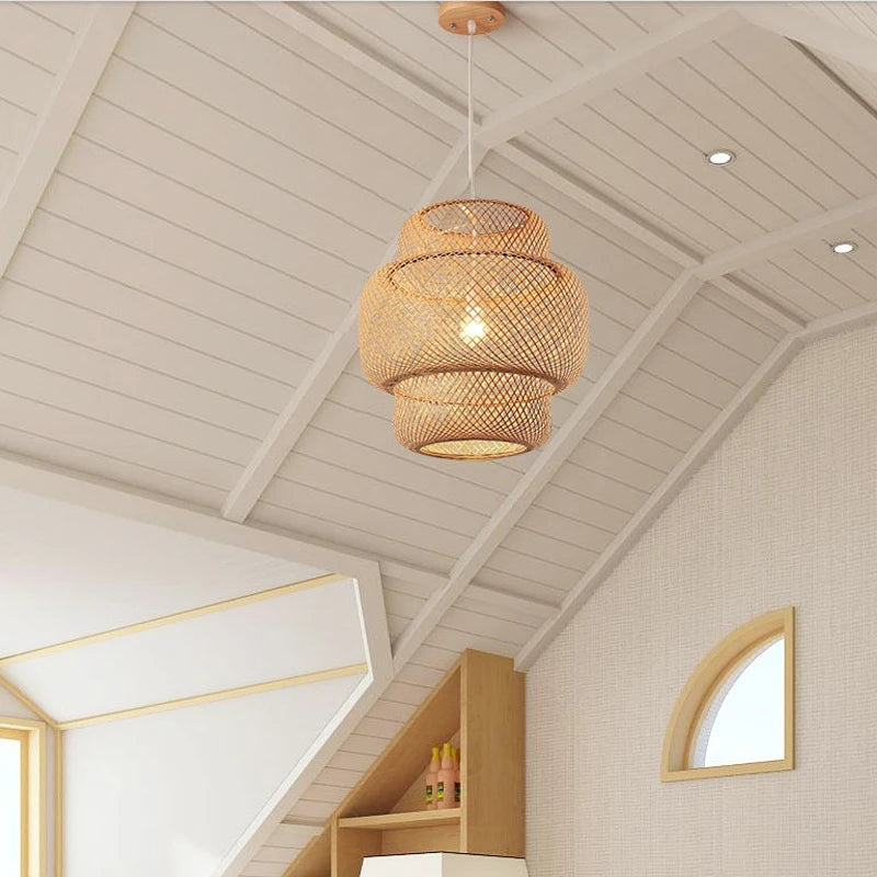 Lustre de Bambu Pendente Artesanal Natural para Sala Quarto Varanda