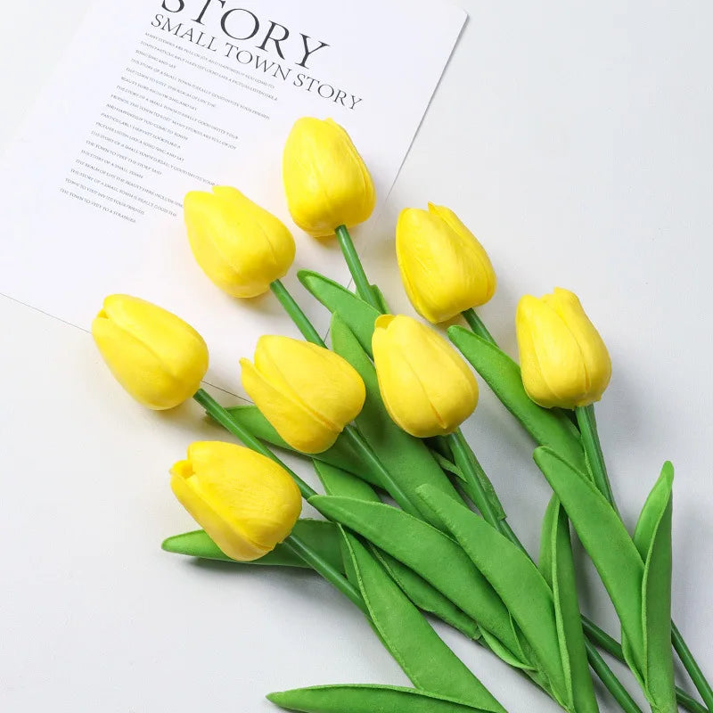 Buquê de Tulipas Artificiais em Silicone PU – 3 a 20 Peças, 34cm, Decoração de Casamento, Casa e Eventos