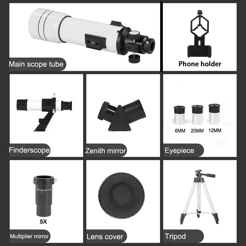 Telescópio Astronômico Profissional BORWOLF 70400 333X Alta Definição para Observação da Lua, Estrelas e Aves – Monocular