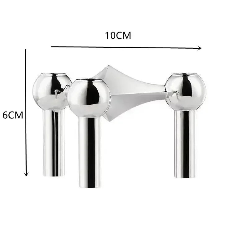 Castiçal Estrutura Molecular em Metal – Design Nórdico Prateado para Sala, Presente e Decoração Moderna